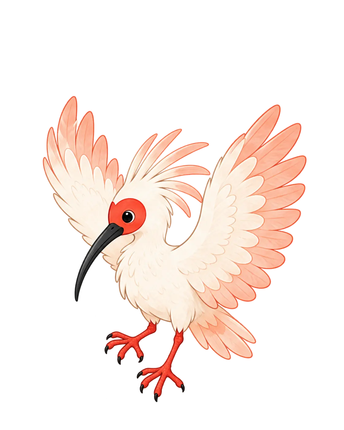 Crested Ibis spreading its wings