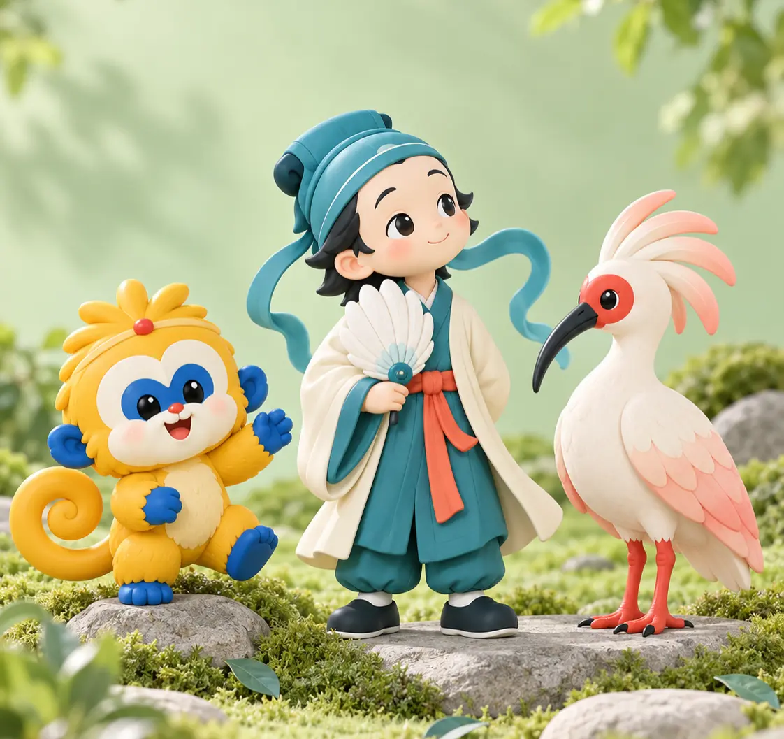 Zhuge Liang, Golden Monkey and Crested Ibis together